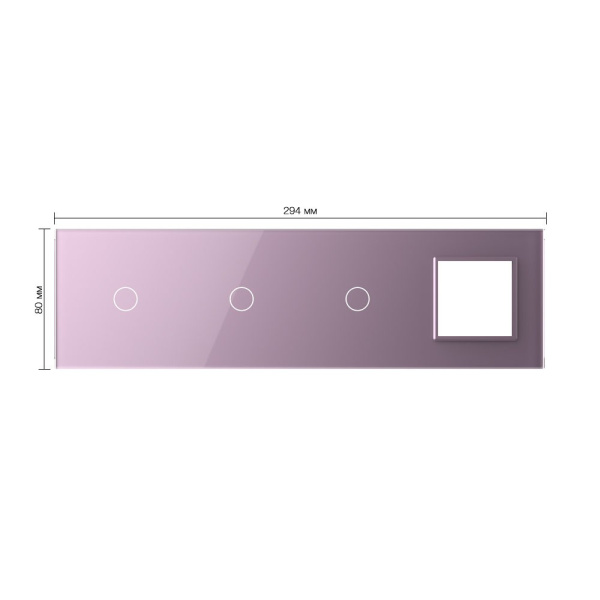 Панель для 3-х сенсорных выключателей и розетки, 3 клавиши (1+1+1), цвет розовый, стекло Livolo