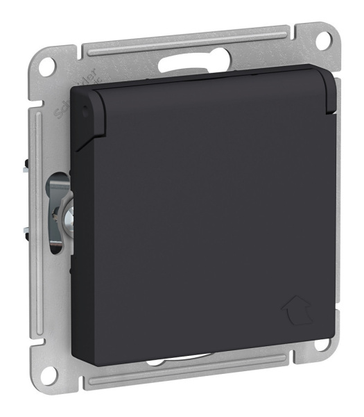ATLASDESIGN розетка скрытый 1 мест 16А c з/з со шторками, с крышкой карбон IP20 Schneider Electric