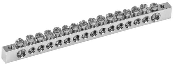 Шина PEN "земля-ноль" 6х9мм 16/2 с никелевым покрытием (16групп/крепеж по краям) IEK