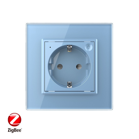Розетка электрическая ZigBee (Wi-Fi) с заземлением защитными шторками 16A 1 пост Синяя Livolo