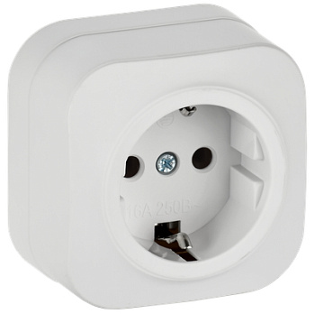 GLORY Розетка 1-местная для открытой установки с заземлением без защитных шторок 16А РС20-3-ХБм белый матовый IEK