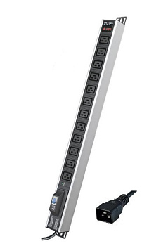 Блок распределения питания (PDU) 0U 16A с индикацией и автоматом, 1P Вых:12 C19, Вх:С20 DKC