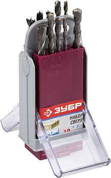 10 шт., в супер боксе, набор сверл комбинированный ЗУБР