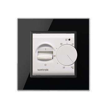 Терморегулятор Welrok MEX для рамки LIVOLO с механическим управлением, датчик пола 3 м, цвет белый с черной рамкой Терморегулятор Welrok MEX для рамки LIVOLO с механическим управлением, датчик пола 3 м, цвет белый с черной рамкой