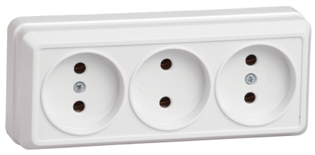 Розетка 3-местная ОУ РС23-2-ОБ без з/з 10А ОКТАВА белый IEK