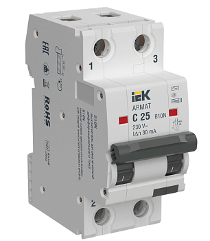 Автоматический выключатель дифференциального тока B10N 2P C25 30мА тип AC IEK
