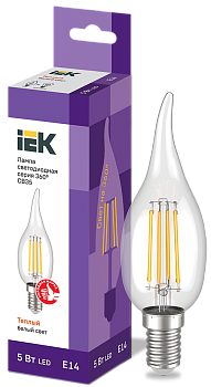Лампа светодиодная CВ35 свеча на ветру прозрачная 5Вт 230В 3000К E14 серия 360° IEK