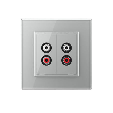 Розетка аудио RCA "2-ой тюльпан" двойная Серая Livolo