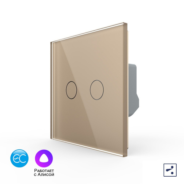 Двухклавишный проходной умный сенсорный выключатель EC, 1 пост, цвет золотой Livolo