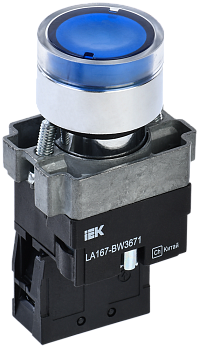 Кнопка управления LA167-BW3671 d=22мм RC 1з с подсветкой синяя IEK
