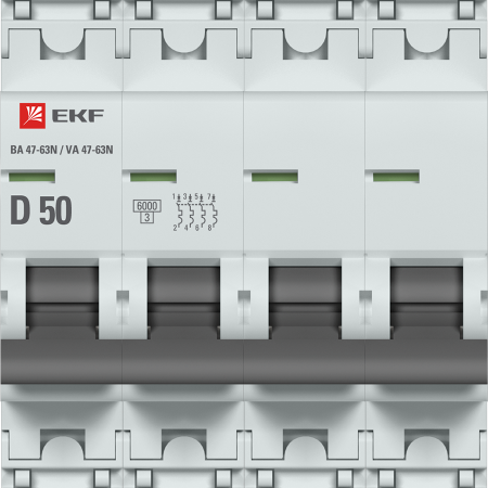 Выключатель автоматический ВА МОД 4П 50А D 6кА ВА 47-63N PROxima EKF