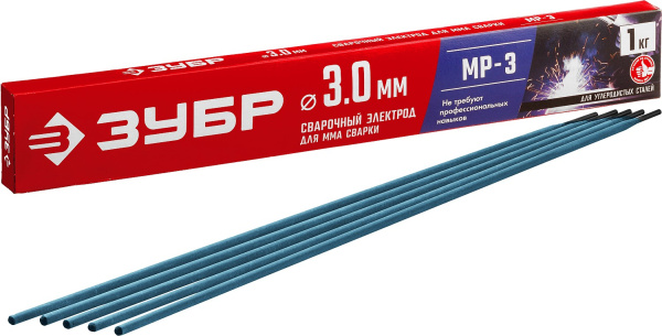 Электрод сварочный МР-3 рутиловый, d 3.0 х 350 мм, 1 кг в коробке. ЗУБР