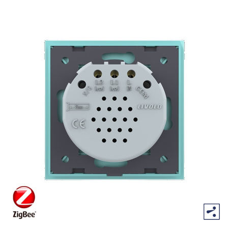Сенсорный проходной выключатель ZigBee (Wi-Fi) 2 клавиши 1 пост Зеленый Livolo