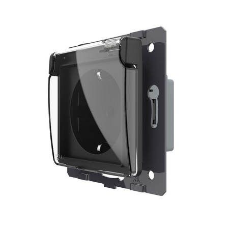 Розетка с заземлением защитными шторками водонепроницаемой крышкой черная (механизм) Livolo