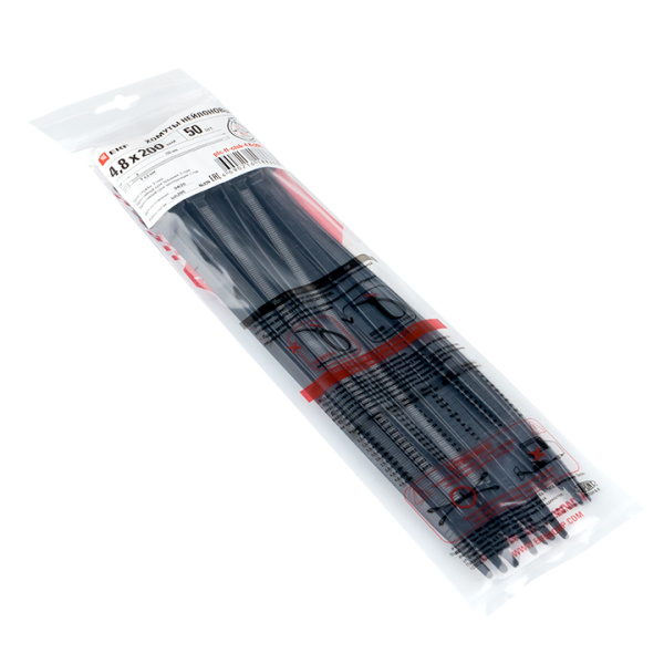 Хомут P6,6 стандартный (ч), 4,8x200 (50шт) FlexLock PROxima EKF