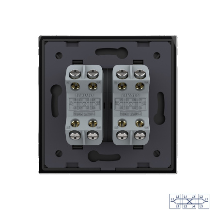 Двухклавишный перекрестный механический выключатель 1 пост, цвет черный Livolo