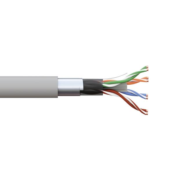 Кабель витая пара TERACOM PRO Cat,6 F/UTP 4 пары solid 23AWG оболочка LSZH нг(А)-HF цвет серый (упак, 305м) EKF