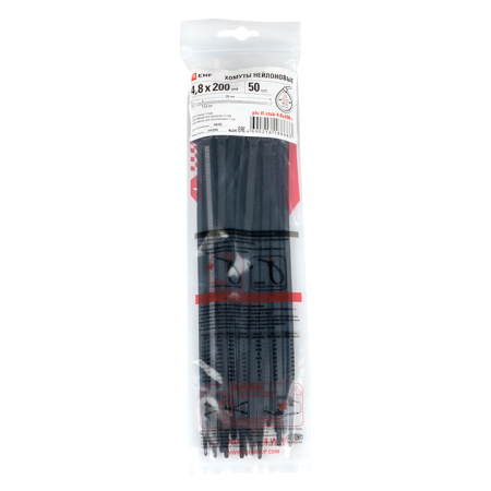 Хомут P6,6 стандартный (ч), 4,8x200 (50шт) FlexLock PROxima EKF