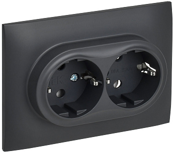 SKANDY Розетка 2-местная с заземлением без защитных шторок 16А в сборе SK-R08T титан IEK