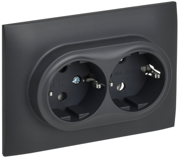 SKANDY Розетка 2-местная с заземлением без защитных шторок 16А в сборе SK-R08T титан IEK