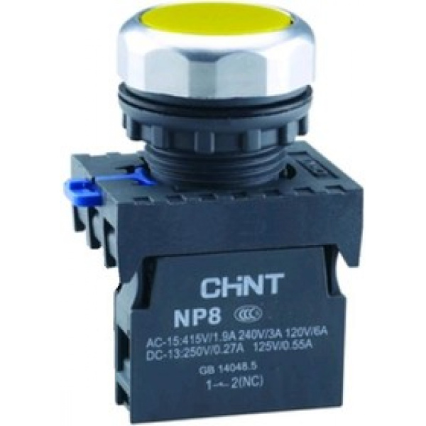 Кнопка упр. NP8-20BND/5 подствет., самовозв., желт., AC110-230В(LED), 2НО, IP65 (R) CHINT