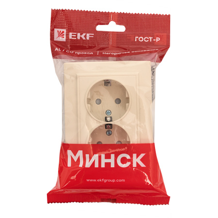 Минск Розетка 2-мест, СП с/з 16А бежевый с защ, штор, EKF