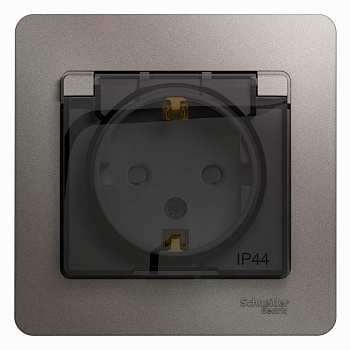GLOSSA Розетка с заземлением со шторками с крышкой в сборе IP44 платина Schneider Electric