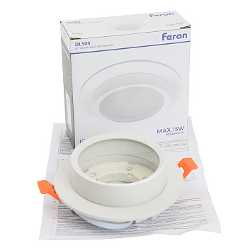 Светильник потолочный встраиваемый, 15W 230V GX53, IP44, белый, круг, без лампы, DL504 Feron