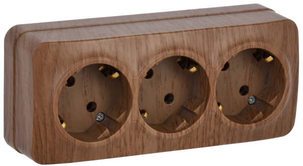 Розетка трехместная ОУ РС23-3-ХД с з/з 16А GLORY дуб IEK