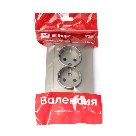 Валенсия Лицевая панель розетки 2-местной с/з 16А кашемир с защ, штор, EKF