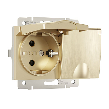 Розетка двойная влагозащ. с зазем. с защит. крышками и шторками (шампань рифленый) СУ IP44 Werkel