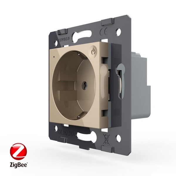 Розетка ZigBee (Wi-Fi) с з/з с защитными шторками 16A, цвет золотой (механизм) Livolo