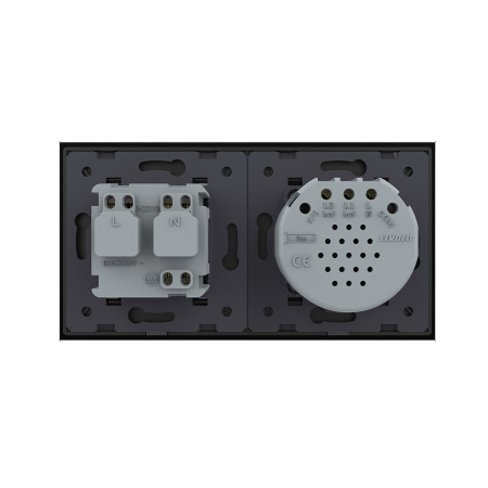 Сенсорный выключатель комбинированный на 2 линии 1 розетка 2 модуля Черный Livolo