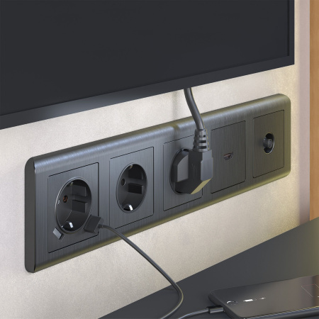 Розетка с заземлением и шторками (графит рифленый) СУ IP31 Werkel