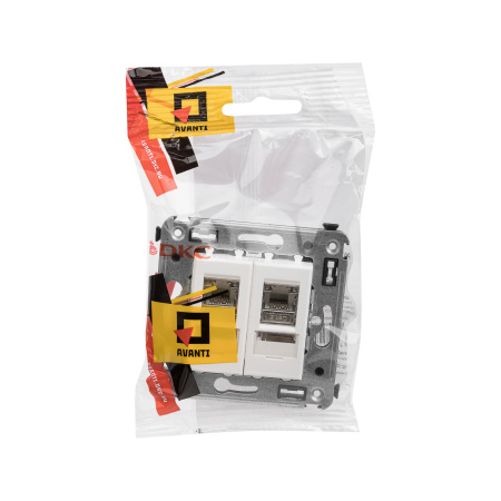 Компьютерная розетка RJ-45 в стену, кат.6 двойная экранированная,"Avanti", "Белое облако" DKC