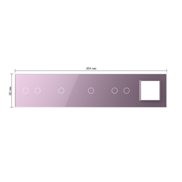 Панель для 4-х сенсорных выключателей и розетки, 6 клавиш (2+1+1+2), цвет розовый, стекло Livolo