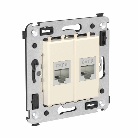 Компьютерная розетка RJ-45 без шторки в стену, кат.6 двойная экранированная, "Avanti", "Ванильная дымка" DKC