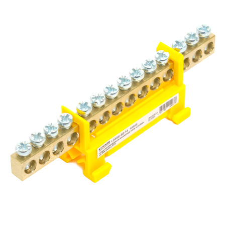 Шина "PE" на изоляторе STEKKER 6*9 тип "стойка" на DIN-рейку 14 выводов, желтый, LD556-69-14