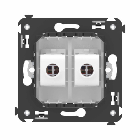 Компьютерная розетка RJ-45 без шторки в стену, кат.6А двойная, "Avanti", "Белое облако" DKC