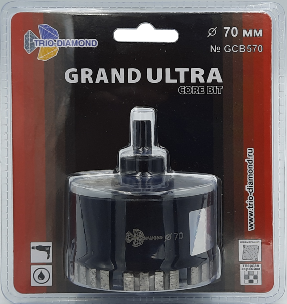Коронка алмазная по керамограниту 70 мм Grand Ultra GCB570 Trio-Diamond