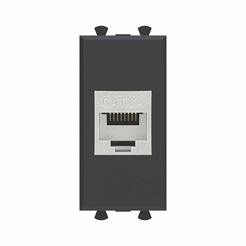 Компьютерная розетка RJ-45 без шторки модульная, кат.6А экранированная, "Avanti", "Черный матовый", 1 модуль DKC