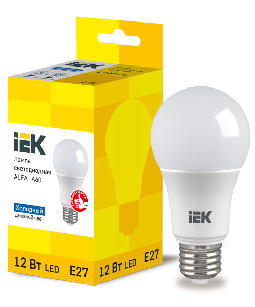 Лампа светодиодная ALFA A60 шар 12Вт 230В 6500К E27 IEK