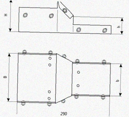 Лоток переходной замковый ЛПЗ 100х50-50х50 УТ1,5, оцинкованный лист, S1,5