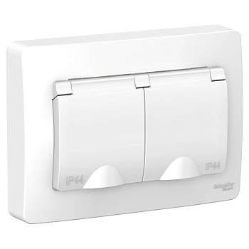 BLANCA Розетка СУ двойная с заземл. со шторк.,с крышками 16А белый IP44 Schneider Electric