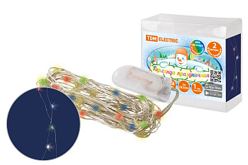 Гирлянда светодиодная "Роса20" 20LED, 2м, многоцвет., 2хCR2032 , TDM
