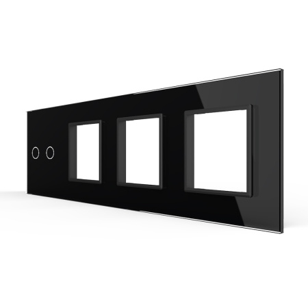 Панель для сенсорного выключателя и 3-х розеток, 2 клавиши, цвет черный, стекло Livolo