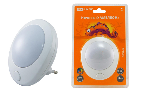 Ночник "Хамелеон" D 75 с выключателем,белый, 0,5 Вт, 220 В TDM