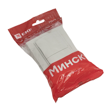 Минск Розетка 2-местная СП с/з с крышкой 16А белая с защ, штор, IP44 EKF