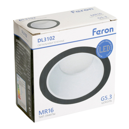 Светильник потолочный встраиваемый, MR16 G5.3, черный + белый DL3102 Feron