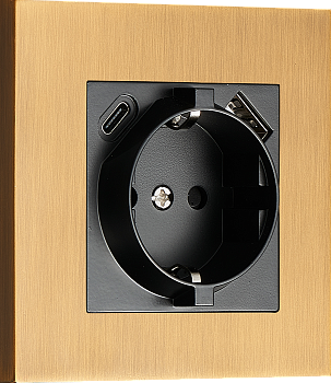 Donel N96 Розетка Schuko с зарядным устройством USB A+C, с защитными шторками, Латунь, серия DT